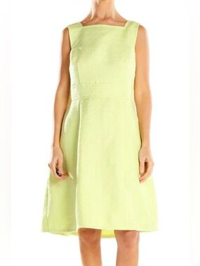*HEIDI WEISEL* Lt. Yellow-Green Textured Sleeveless Fit-and-Flare Dress Size 8